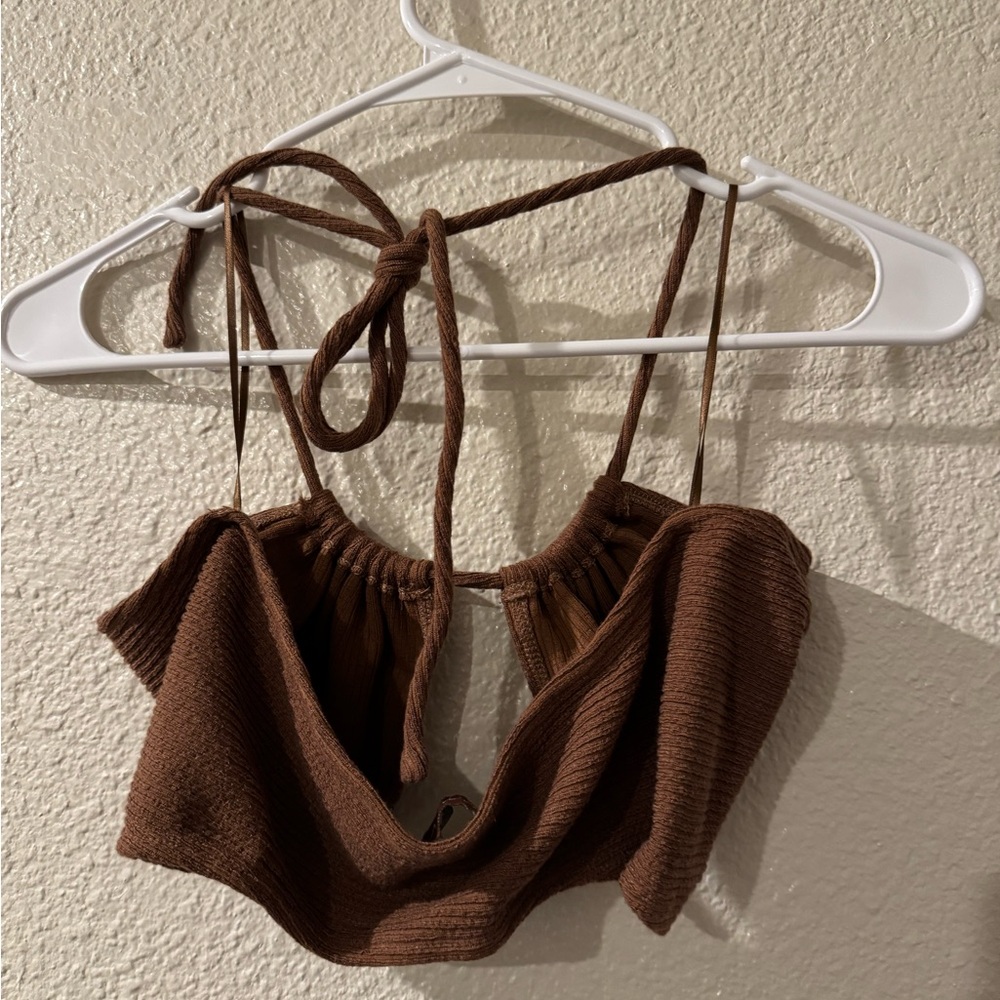 Brown Ribbed Halter Top - Picture 2 of 2